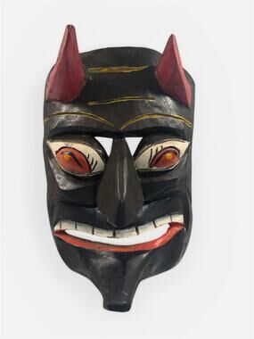 Hand Carved & Hand Painted Wooden Diablo Devil Mask Mexican Carnival JL
